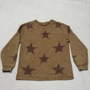 BiBi Brown Star Crew Neck Sweater Sz M